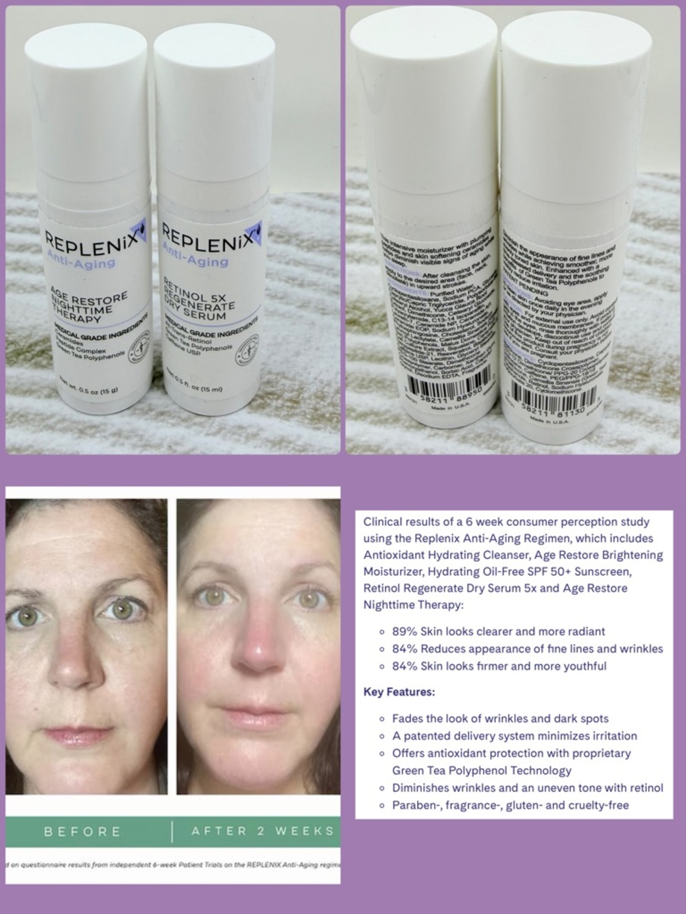 Replenix Retinol 5X Regenerate Dry Serum AntiAging Serum Anti-Wrinkle Bundle NWT